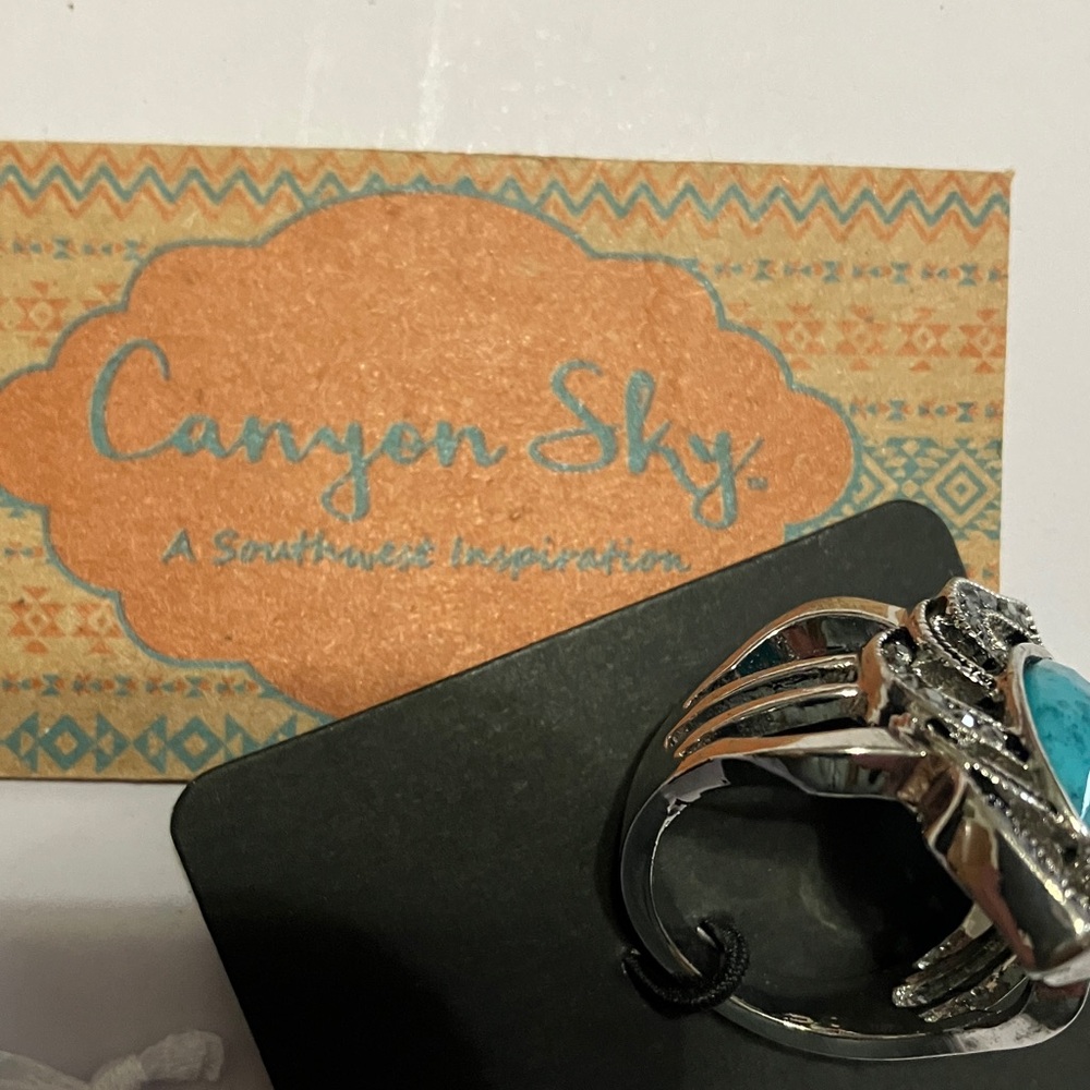 Canyon Sky Marquee Faux Turquoise Statement Ring size 10 - Picture 3 of 7